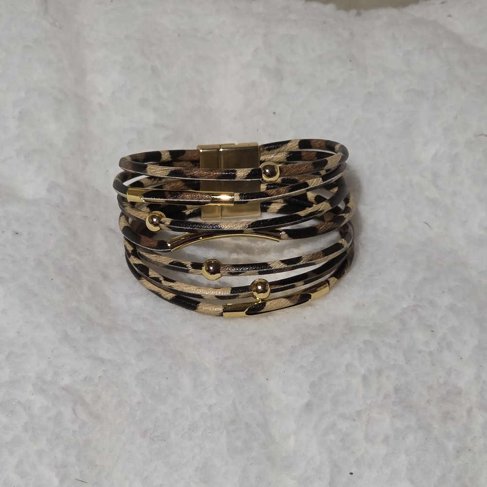 Gold Accent Leopard Wrap Bracelet